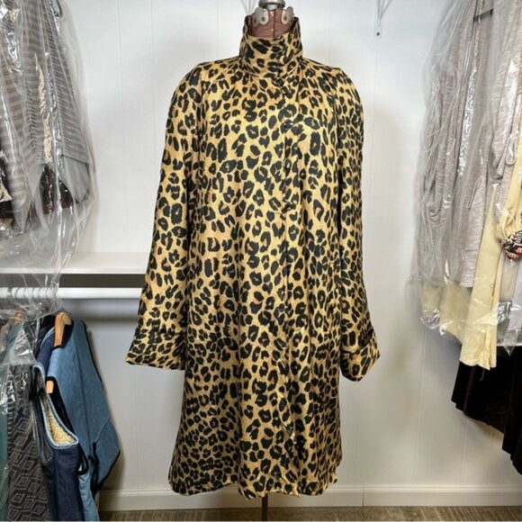 Vintage Dennis Basso Leopard Animal Print Silk Blend Swing Coat Size 3XL - Picture 1 of 16